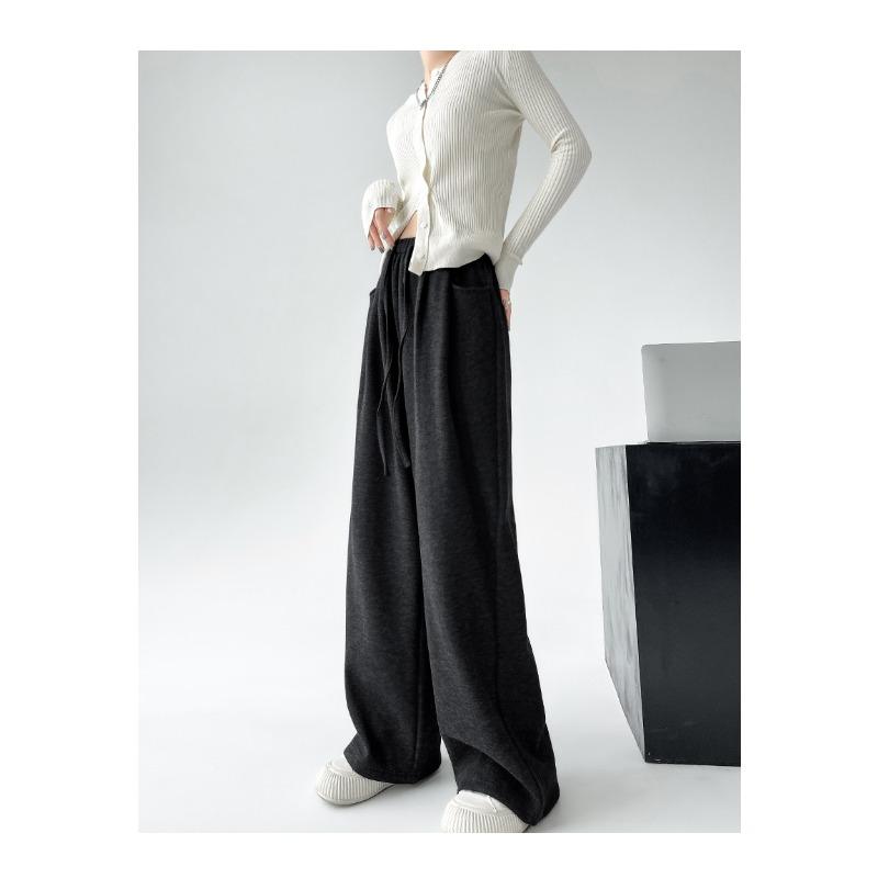 Real autumn and winter new glutinous rice pants women's high waist loose drape straight casual wide-leg pants thickened and velvet pants