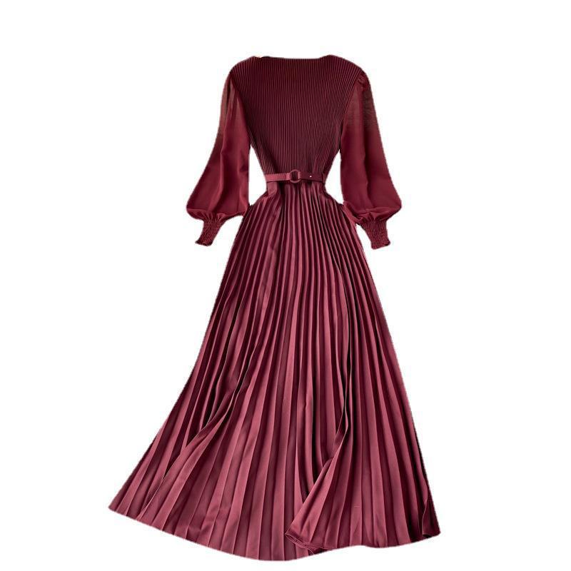 Vestido plisado francés de primavera para adelgazar - Elegante falda larga que ciñe la cintura