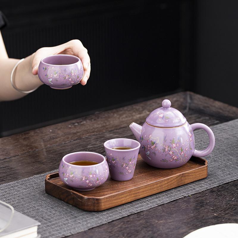 Purple Porcelain Ru Kiln New Model Brewing Household Small Tea Table Complete Set Light Luxury High-end