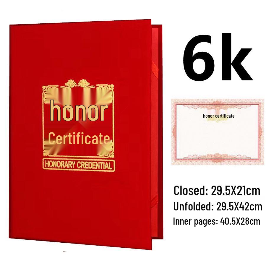Red Velvet Thickened Honor Certificate with Logo and Foam Hot Stamping
