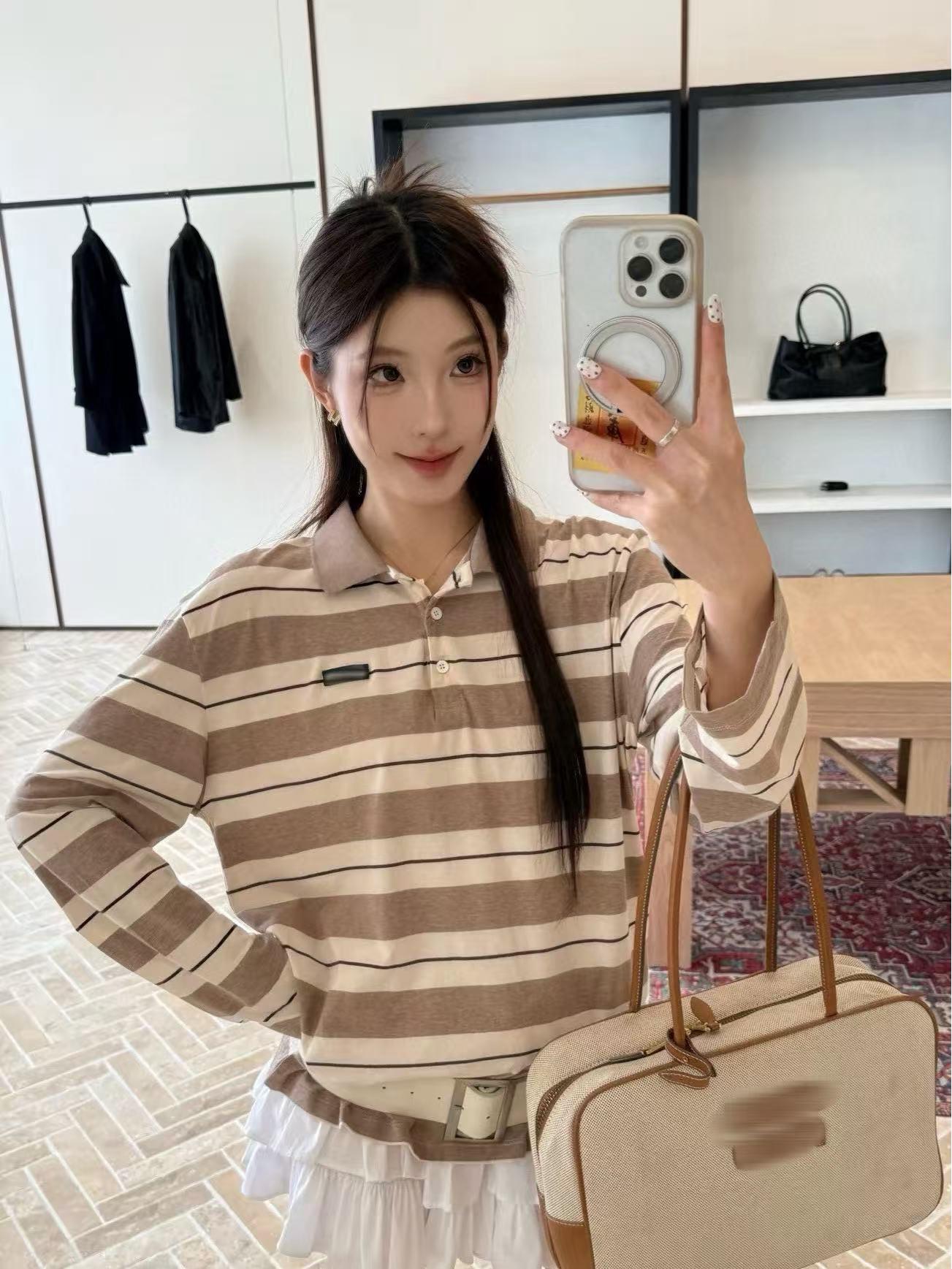 

MM25 Раннеосенний полосатый топ с длинным рукавом и цветными блоками и логотипом в виде букв Large