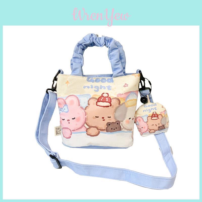 Cute Cartoon Water Bucket Bag With Little Bear Rabbit Print Designl For Casual Daily Use