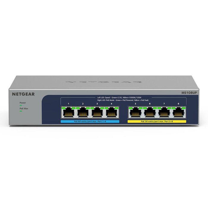 Netgear plus ms108eup - commutateur - géré - 4 x 100/1000/2.5g (poe++) + 4 x 100/1000/2.5g (poe+) - de bureau, fixation murale - po