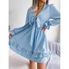 Spring and Autumn Women Dress Casual Lacing Waist Wooden Ear Hem Dress