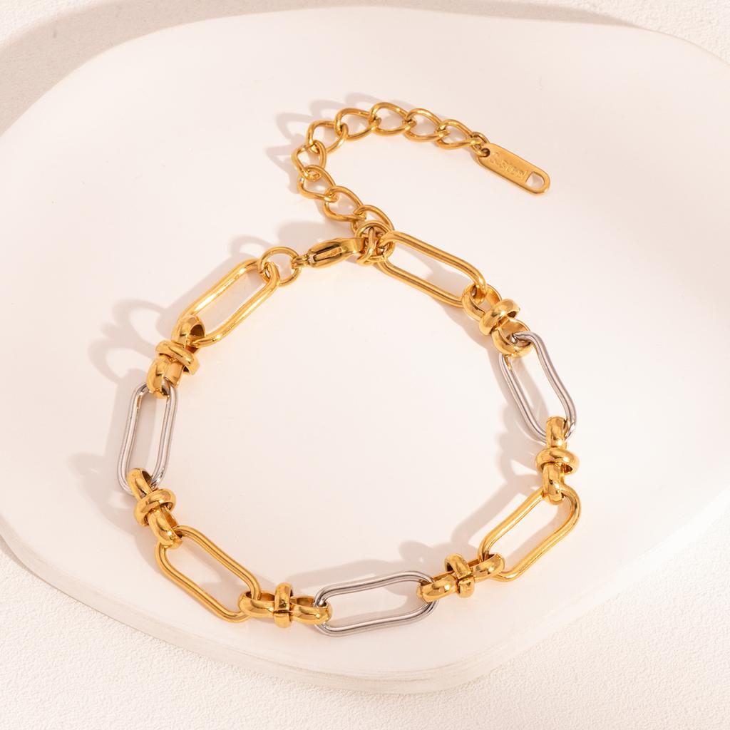 Simple Gold Silver Mix Color Necklace Bracelet Set Simple Metal Texture Unusual for Women Summer Waterproof Charm Jewelry