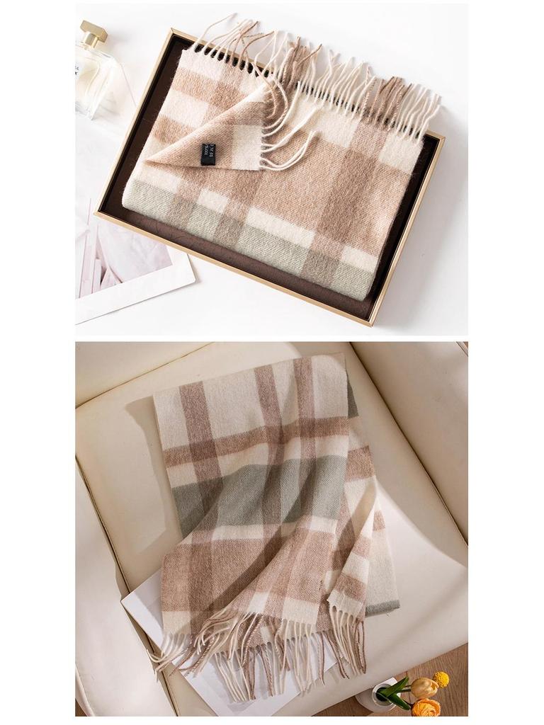 Elegant Women's Wool Plaid Scarf: Sun Protection & Warm Tassel Shawl