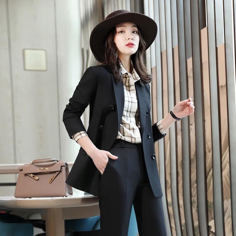 Women's Double-breasted Khaki Suit Set