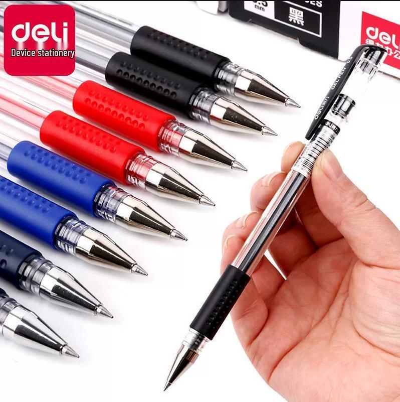 Deli Carbon Fiber Gel Pens: Retractable, Water-Based, Ideal for Students, Business Signatures, Meeting Notes, and Finance.