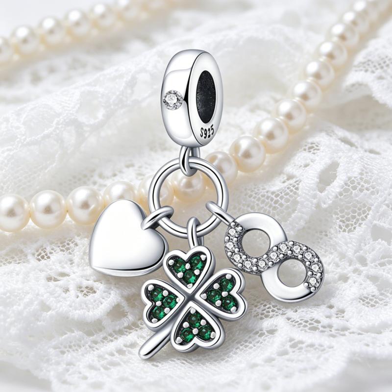 New 925 Silver Four Leaf Clover Lucky Symbol Charms Pendants For Women Fit Bracelet DIY Birthday Jewelry Gifts
