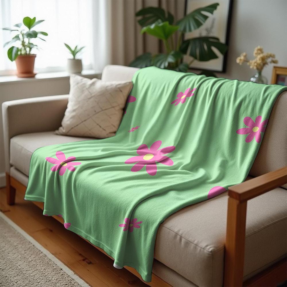 Mint Palm Leaf Anime Cartoon Flannel Blanket Soft Warm Throw for Bedroom Sofa Car Kids Holiday Gift