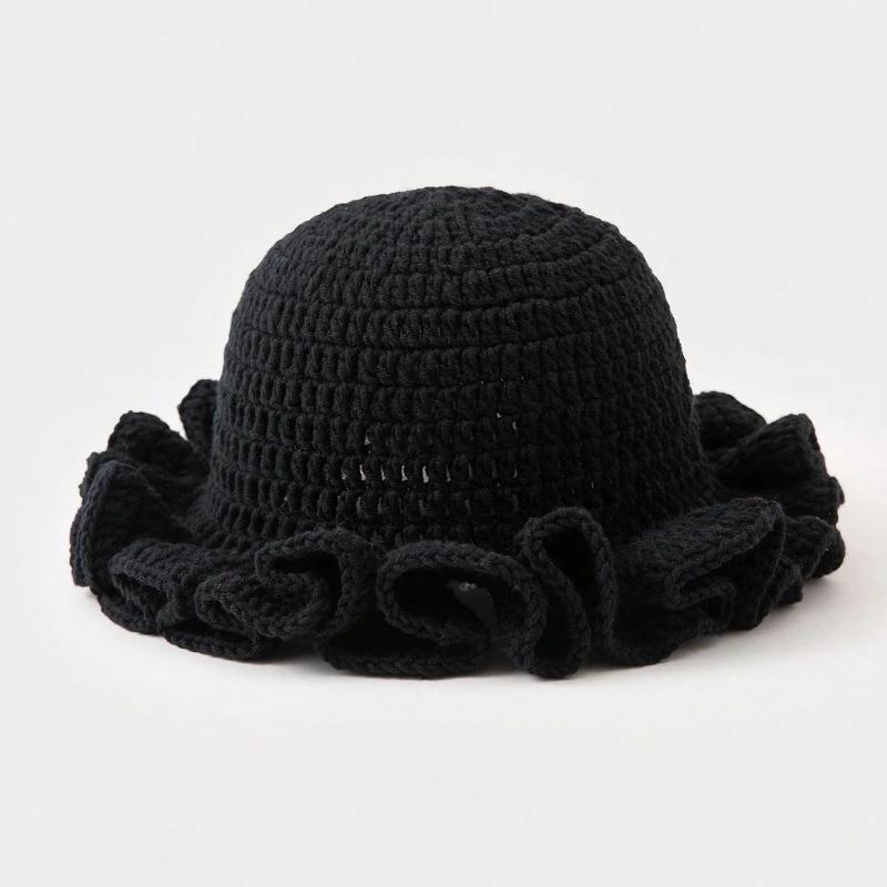 Handmade crochet ruffled wave hat for men and women, solid color knitted hat,breathable and comfortable,suitable for all seasons