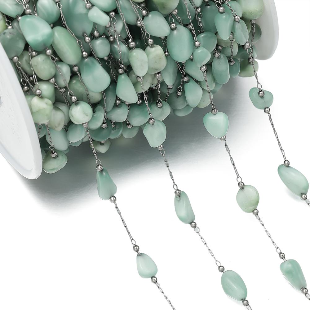 1Meter/Pack Stainless Steel Natural Stone Round Shape Beads Chains for DIY Necklace Bracelets Jewelry Making Accessories