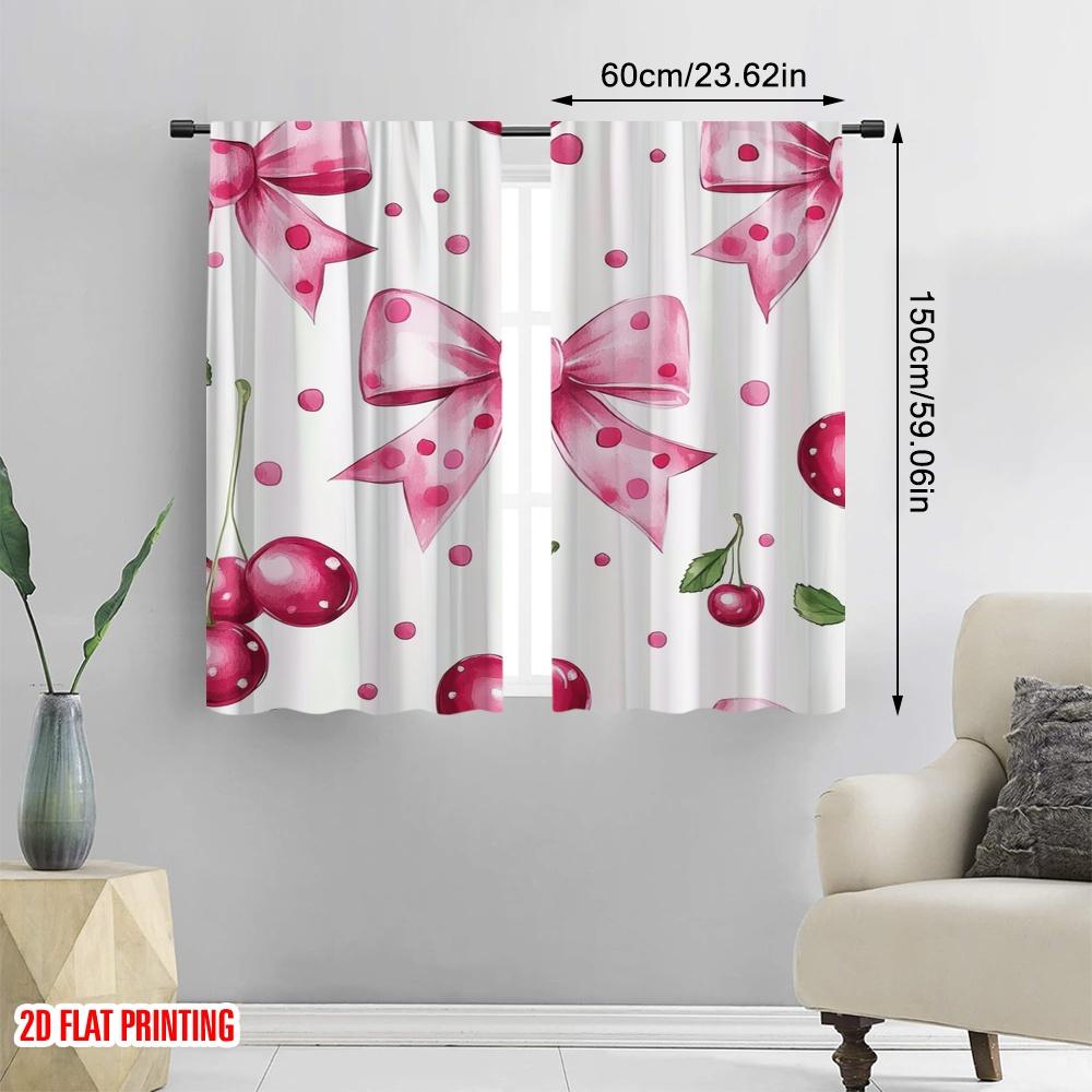 2 szt., druk płaski 2D Kreatywne zasłony Wiśniowa kokarda Rozkosz Trwała tkanina 100% poliestrowa (bez pręta) Wszechstronne Do Wszystkiego