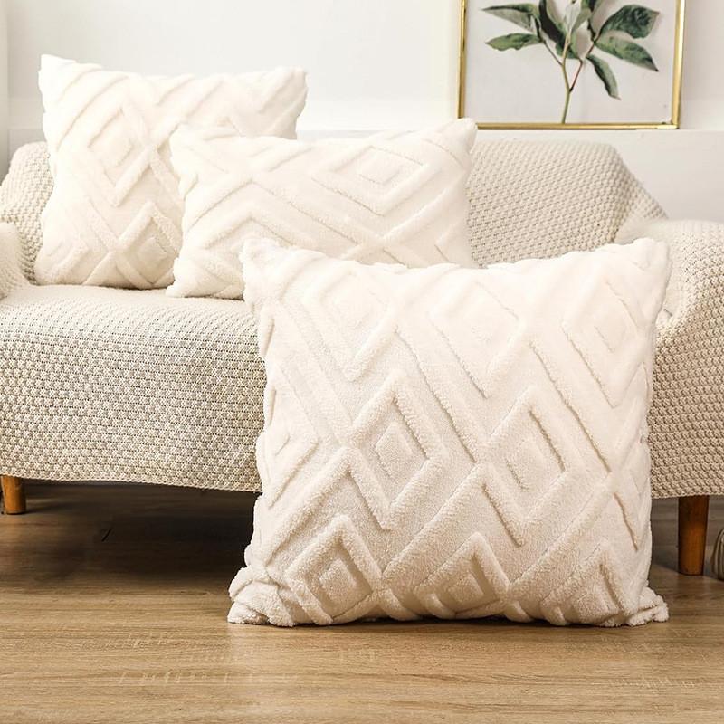 Pillow Geometric Cover Plush Material  And Logo Living Room Sofa Home Decor