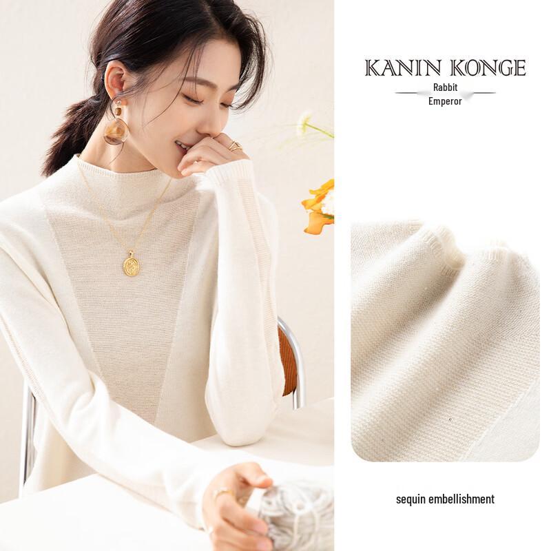 TUHUANG Women's Metallic Thread Wool Semi-High Collar Sweater