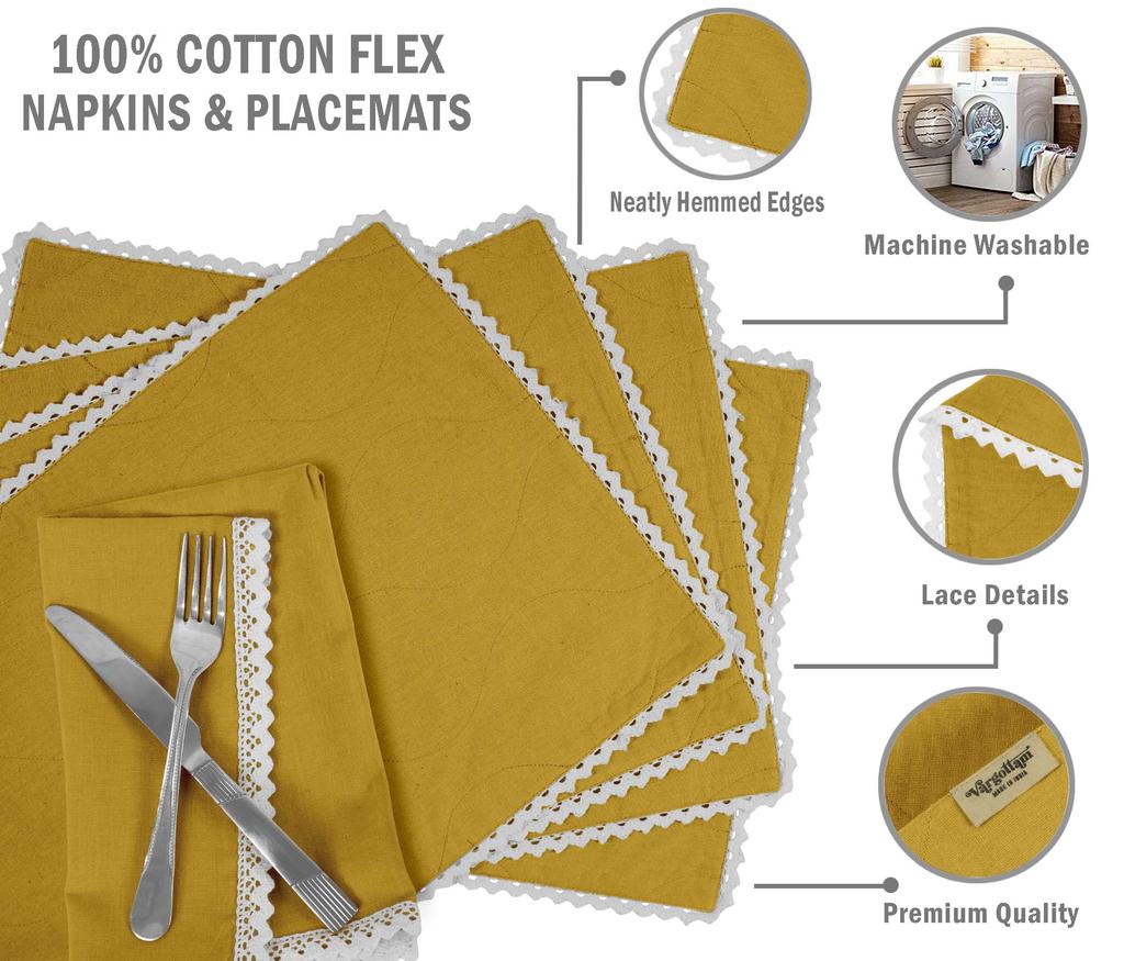 Vargottam Schwarz Einfarbig Heimdekor Waschbar Wendbar Spitze Essplatzsets Mit Servietten Set-Pack Von