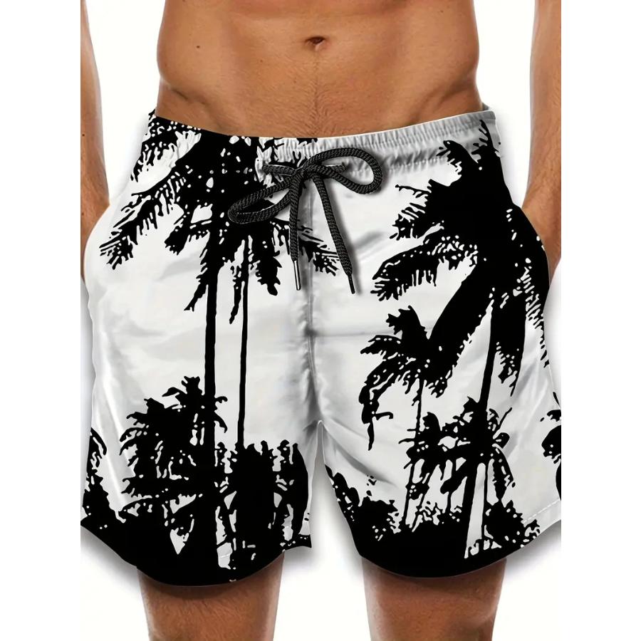 Sommer Kokospalmenmuster Badehose Für Männer Mode Strandurlaub 3D Gedruckte Hawaiianische Kurze Hose Lockere Atmungsaktive Shorts