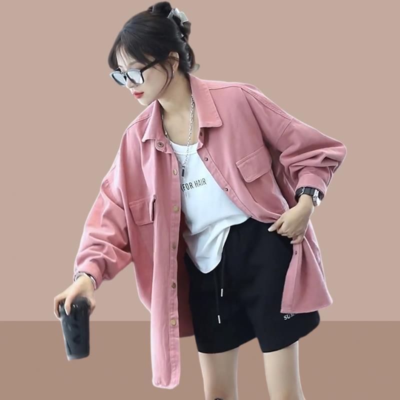 Women's Korean-Style Loose Mid-Length Denim Jacket - Casual, Petite, Versatile Shirt for Spring and Autumn 2025 Fashion