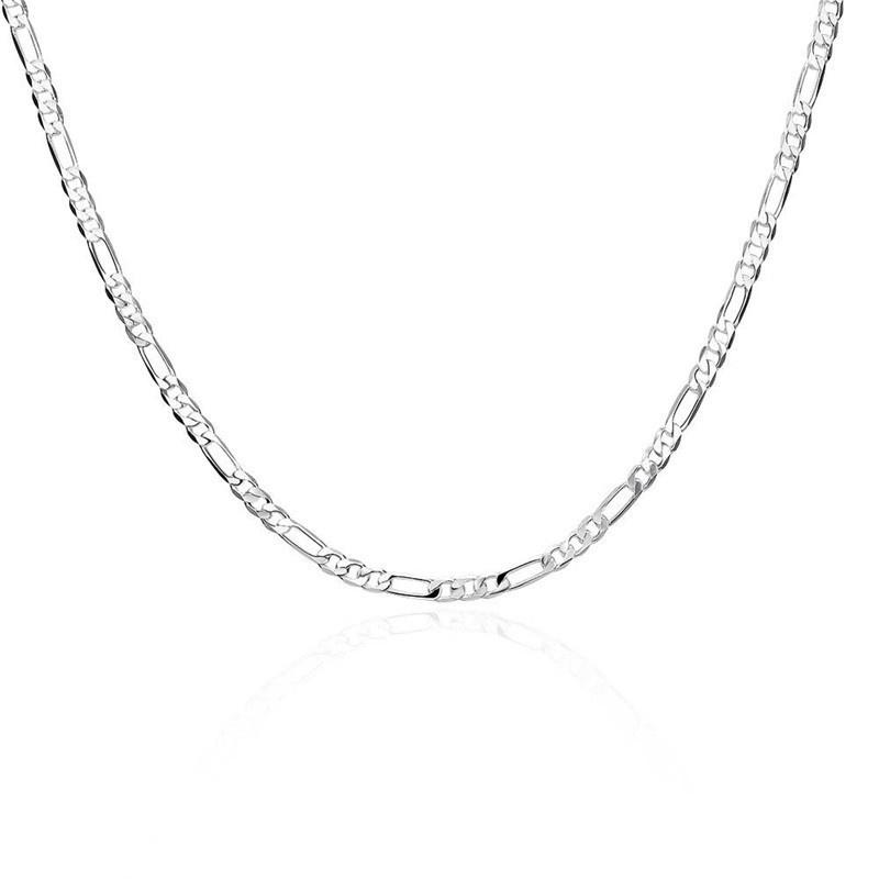 Wholesale 925 Sterling Silver Men Flat Sideways Chain Necklace 4MM 16"-30"