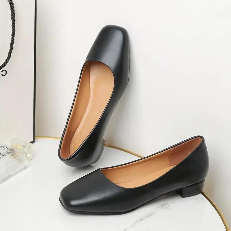 Fashion New Flat Women Shoes Loafers Simple Low Heels Office Work Casual Shoes Slip on Flat Footwear Ladies Square Toe Shoes