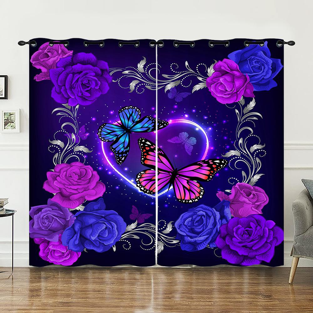 Curtain Butterfly Animal Flower Curtain Digital Printing Blackout Curtain No Punching