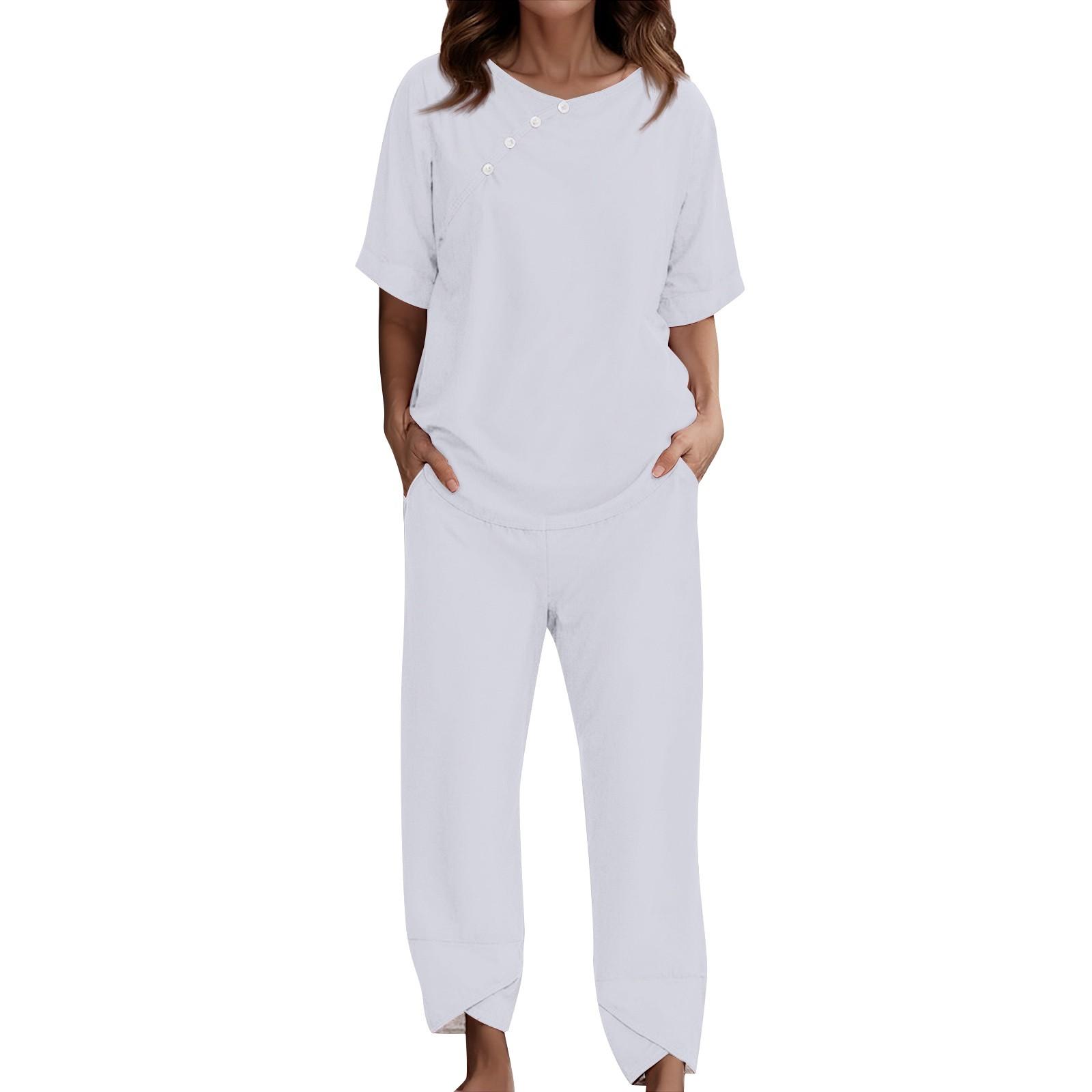 

Женский костюм для отдыха, пижама, свободные брюки с короткими рукавами, домашняя одежда из двух предметов XXXL белый