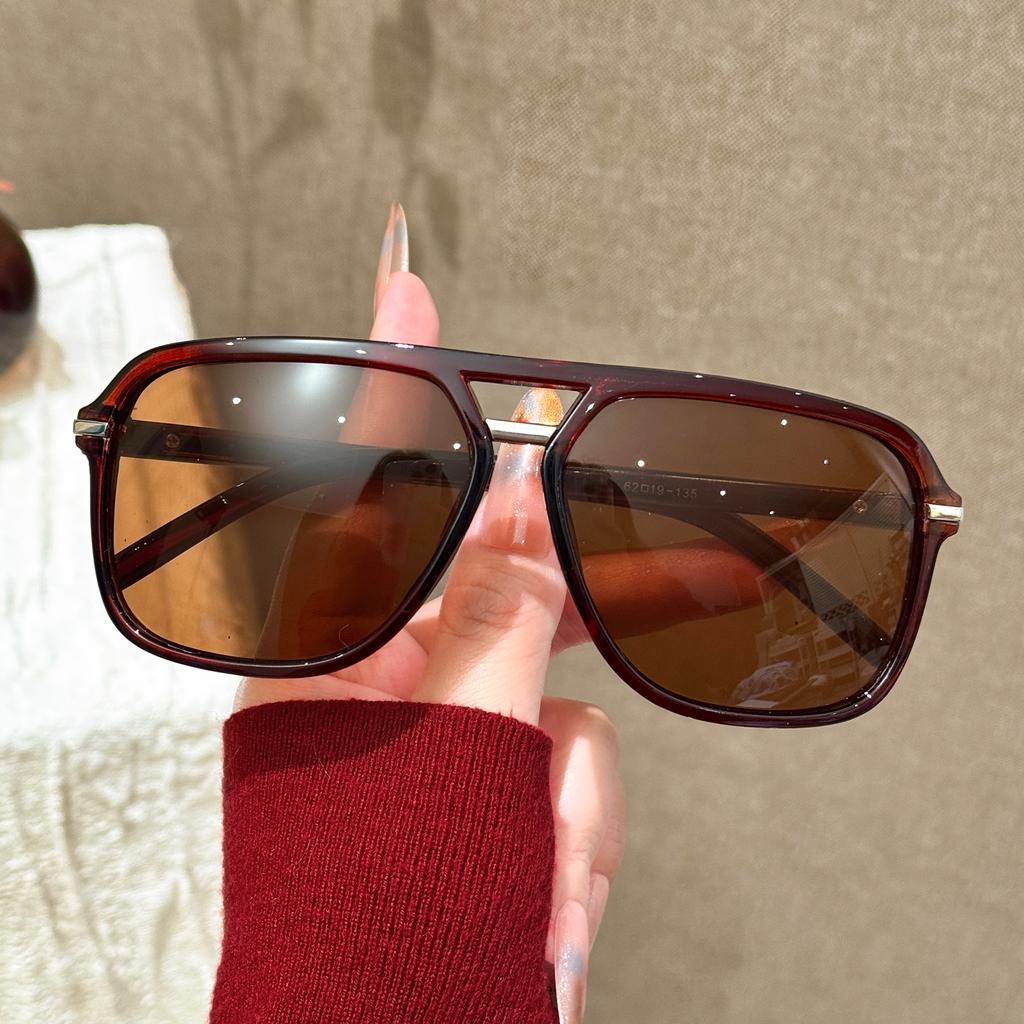 1Pc Men's and Women's New Retro Large Frame Square Sunglasses Outdoor Marine Lens Double Bridge Sunglasses