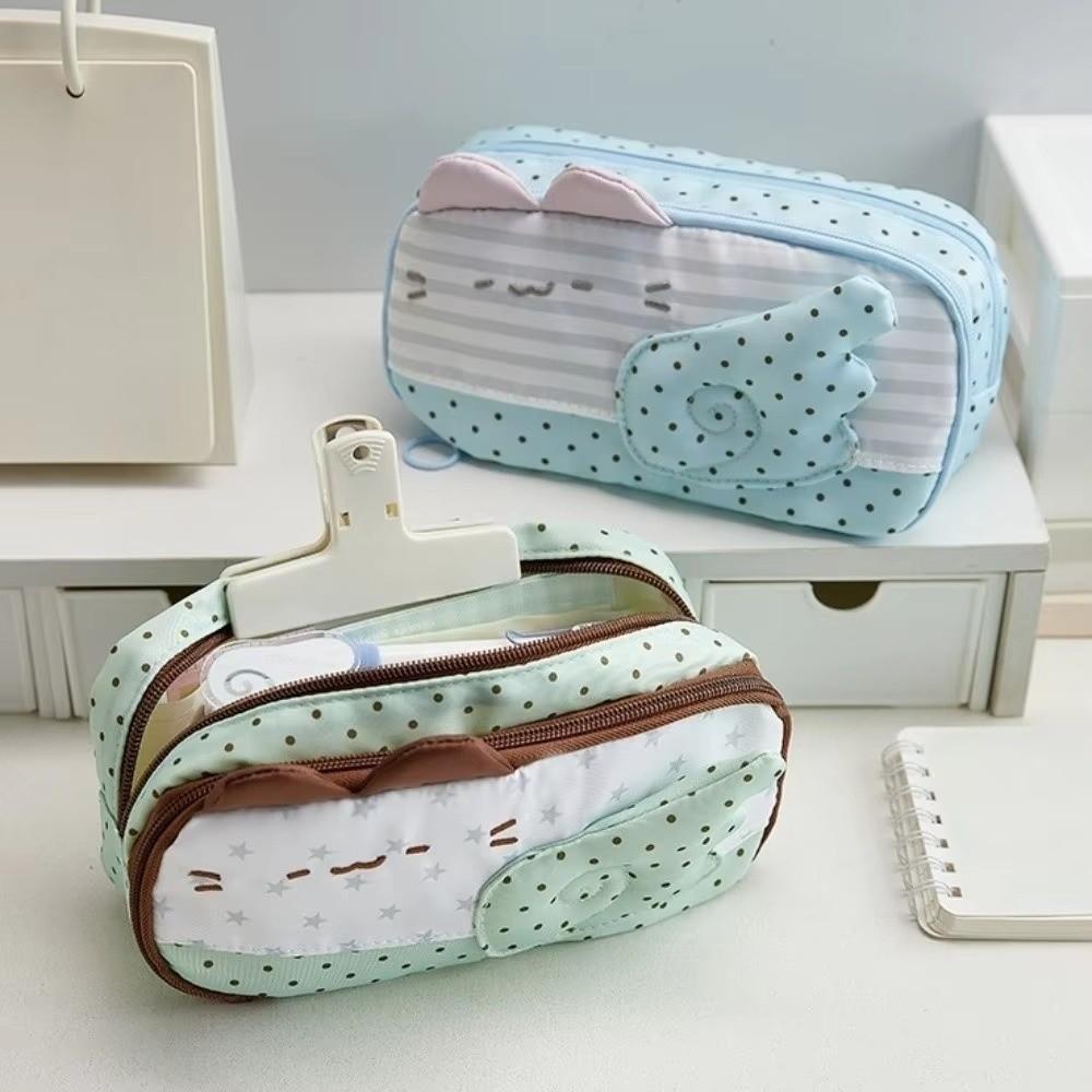 Cat Ear Design Pen Bag Polka Dot Pattern Stationery Bag Korean Style Pencil Pouch  For Students