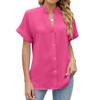 Spring Summer New Solid Color V-neck Loose Short Sleeve Button Down Chiffon Blouse for Leisure Europe America Leisure Trade
