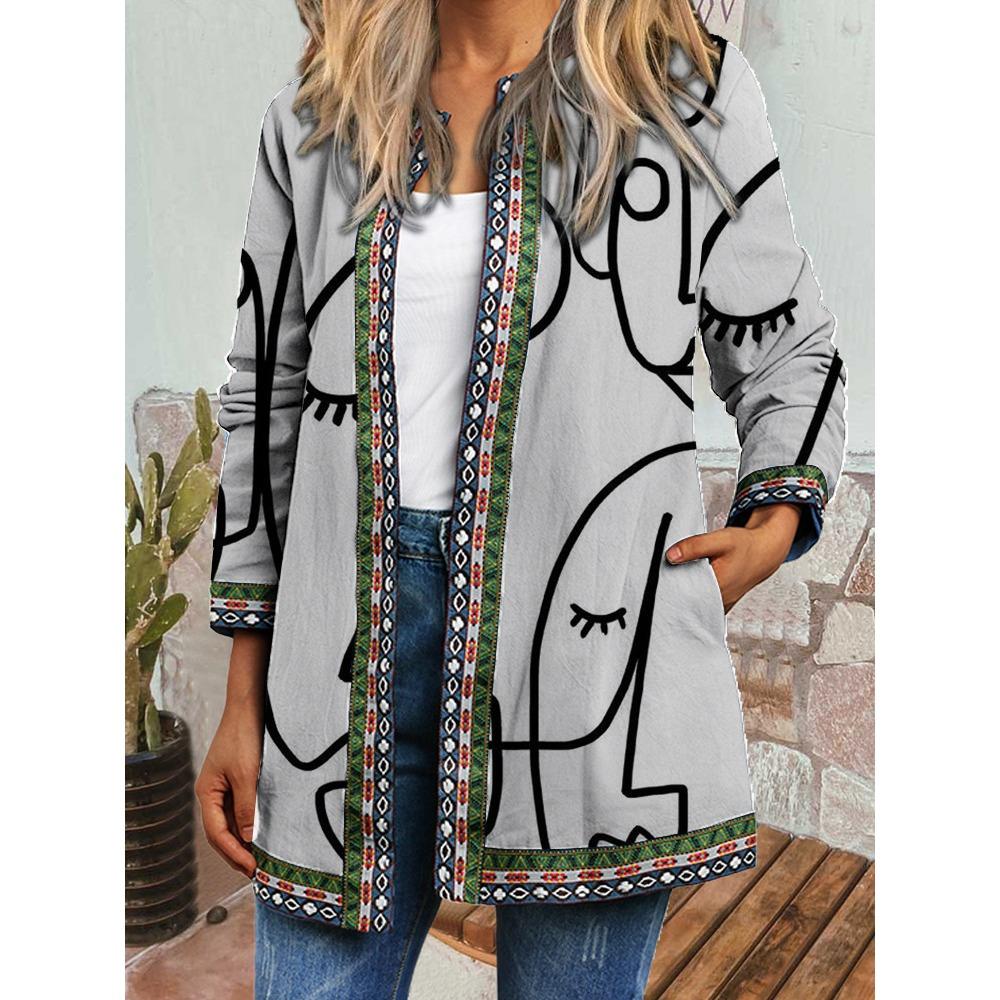 

GMXIA осень зима винтажный этнический стиль принт большой размер куртка кардиган женская одежда XXL