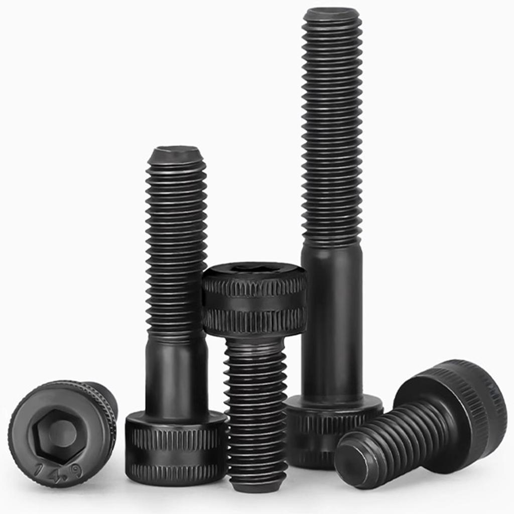 460pcs 12.9 grade black carbon steel knurled socket head cap screw set, DIN912 M3 M4 M5 M6 nuts and washers, for machinery.