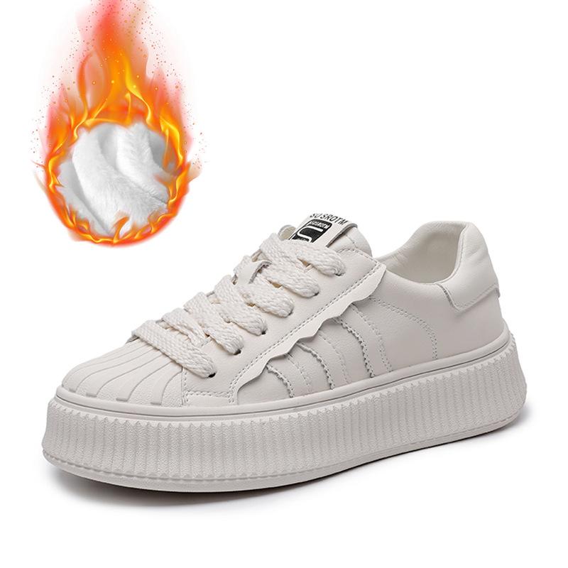 thick-soled little white shoes women's spring and summer new versatile casual board shoes shell head leather mesh flat-soled biscuit shoes