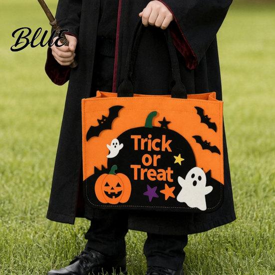 Child-friendly Halloween Bag Trick or Treat Bag Felt Goodie with Pumpkin Ghost Patches Photo Prop Large Candy Tote for Kids Party Favor,