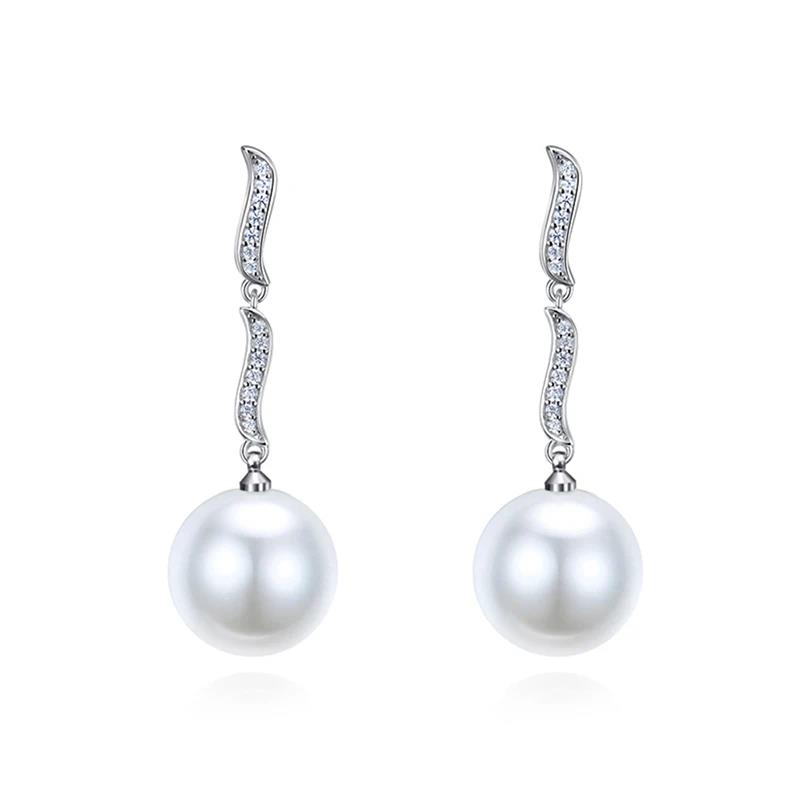 Huitan Elegant Imitation Pearl Women Drop Earrings Inlaid Sparkling CZ Party Charming Accessories Trendy Jewelry for WeddingGood product