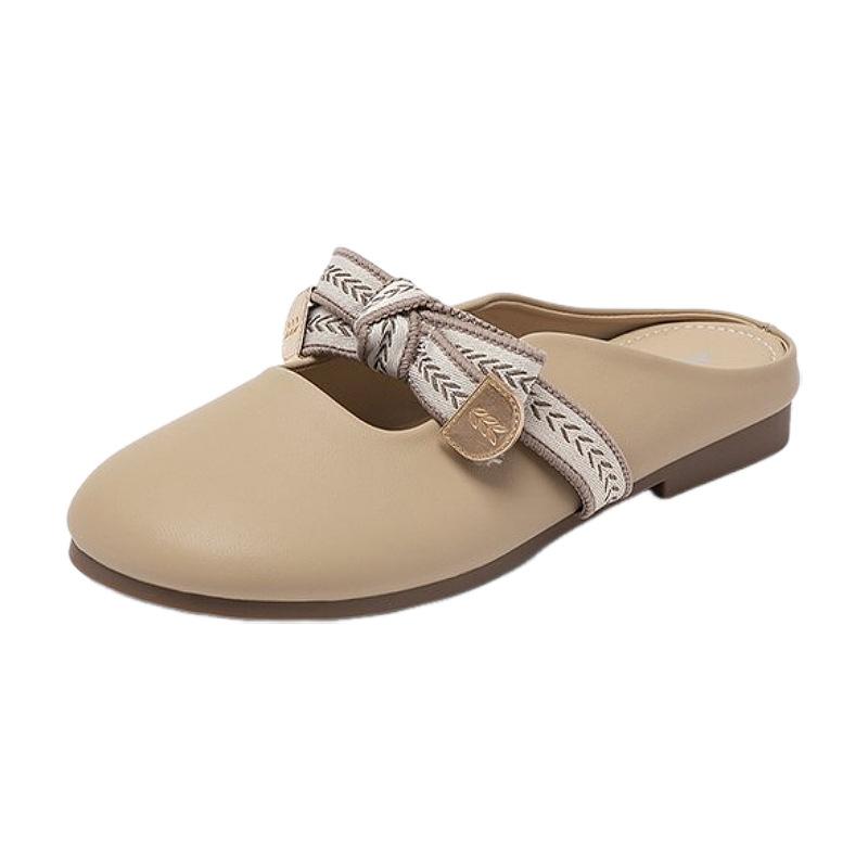 

Soft leather bag head slippers women s outer wear 2025 new summer with skirt one pedal fashionable versatile flat shoes 35