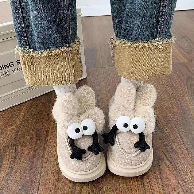 Fashion Cartoon Hairy Snow Boots 2024 Autumn and Winter New Style Thick Soled Anti Slip and Plush Warm Casual Women's Cotton Shoes