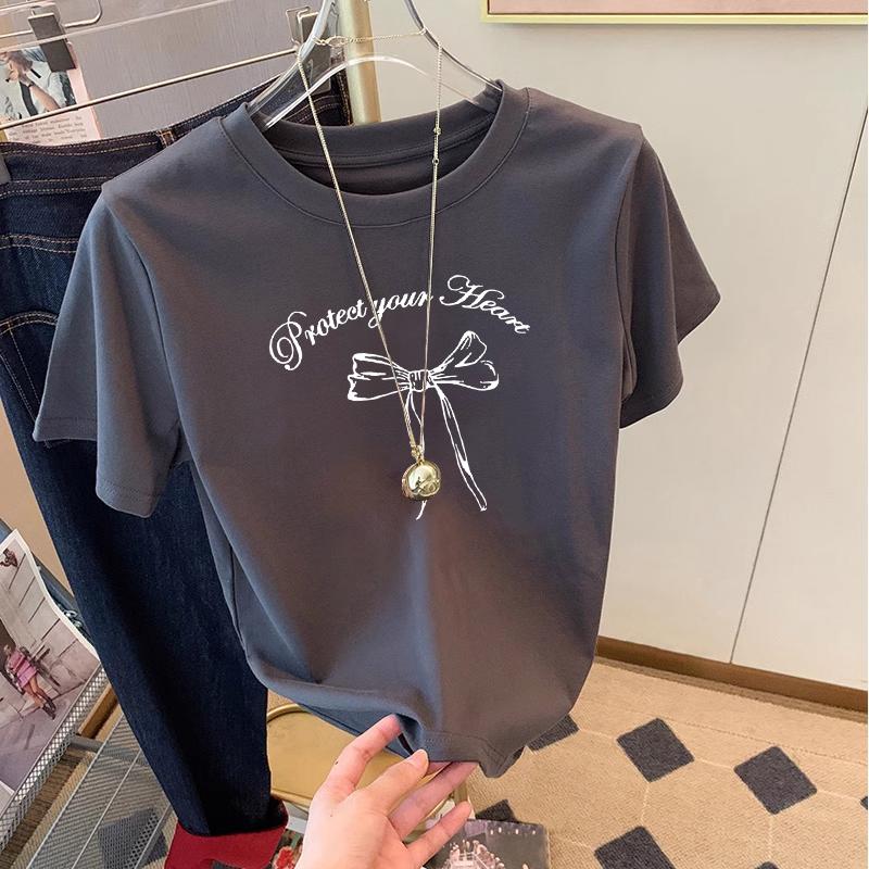 

2025 Summer Cotton Crew Neck Shoulder Short Sleeve T-Shirt Women s Apricot Loose ins Tide Half Sleeve Top Versatile T-Shirt 3XL