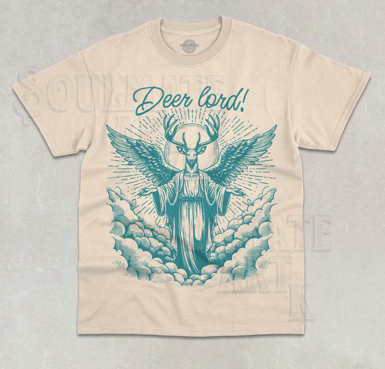 Deer Lord T- Shirt Funny Meme Jesus Christian Religious Unisex Animal Joke Shirt M