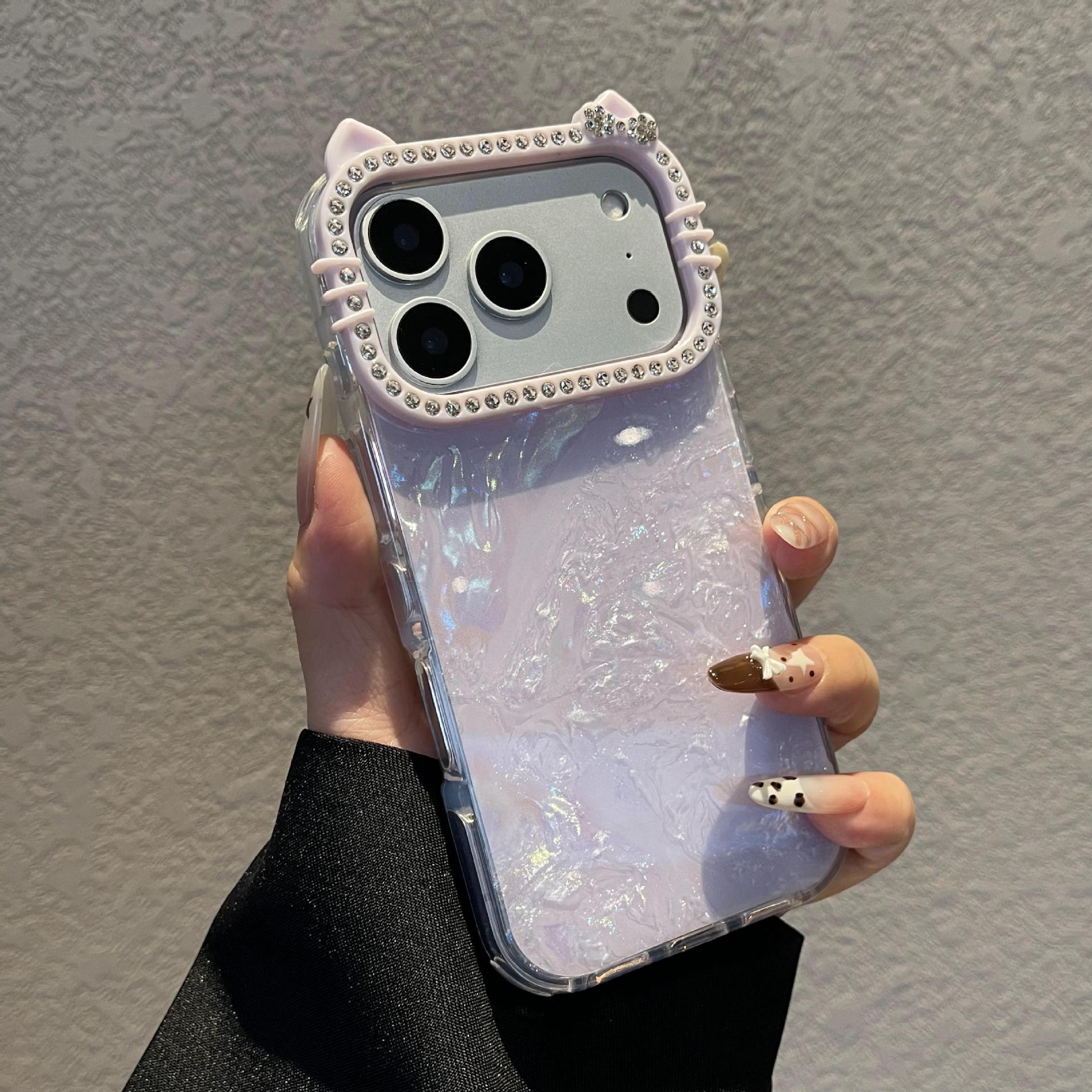 

Gold-Plated Shell Pattern KT Cat Ears Case for Apple iPhone 17/16/15/14 Pro Max iPhone 14 Pro фиолетовый
