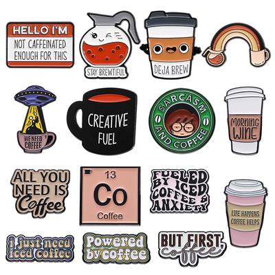 Iced Coffee Enamel Pin Creative Fuel Deja Brew Life Happens Coffee Helps Brooch Funny Lapel Badges Jewelry Gift for Kids Friends