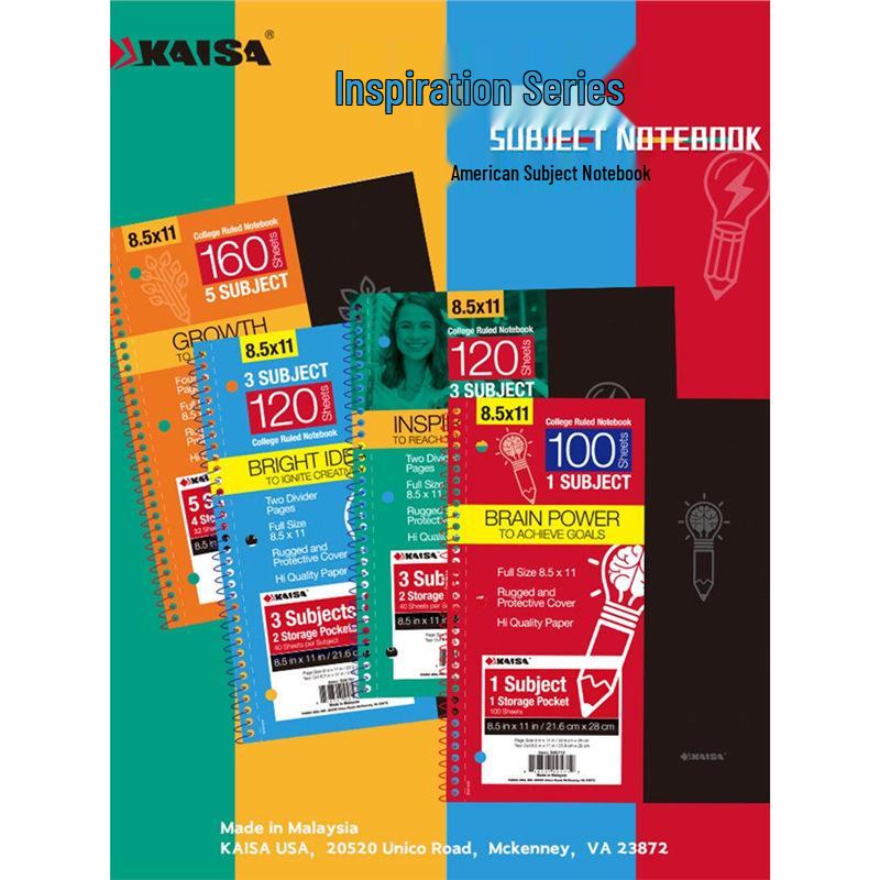 Kaisa American Inspiration Spiral Notebook - Sectioned for College and Graduate Exams, Loose-leaf