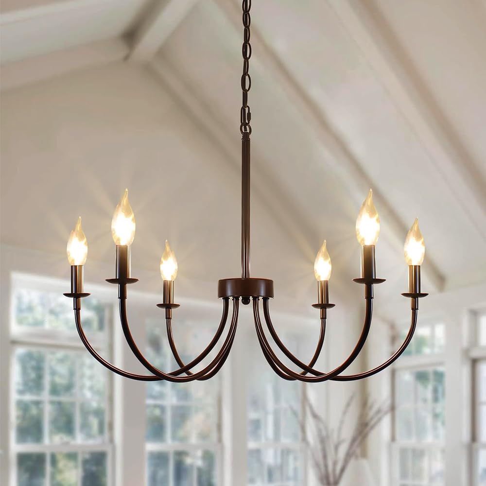 

Chende Retro 6-Light Chandelier, LED Compatible, Living Room Lighting, Ceiling Lighting, Pendant Light, Stylish Black Ceiling, Antique Bulb, Princess