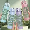 1PC Slow Down Green Quote Text 750ml Color Plastic Sports Water Bottle Leakproof Flip Straw Lid Suitable for Sports Office Home Use