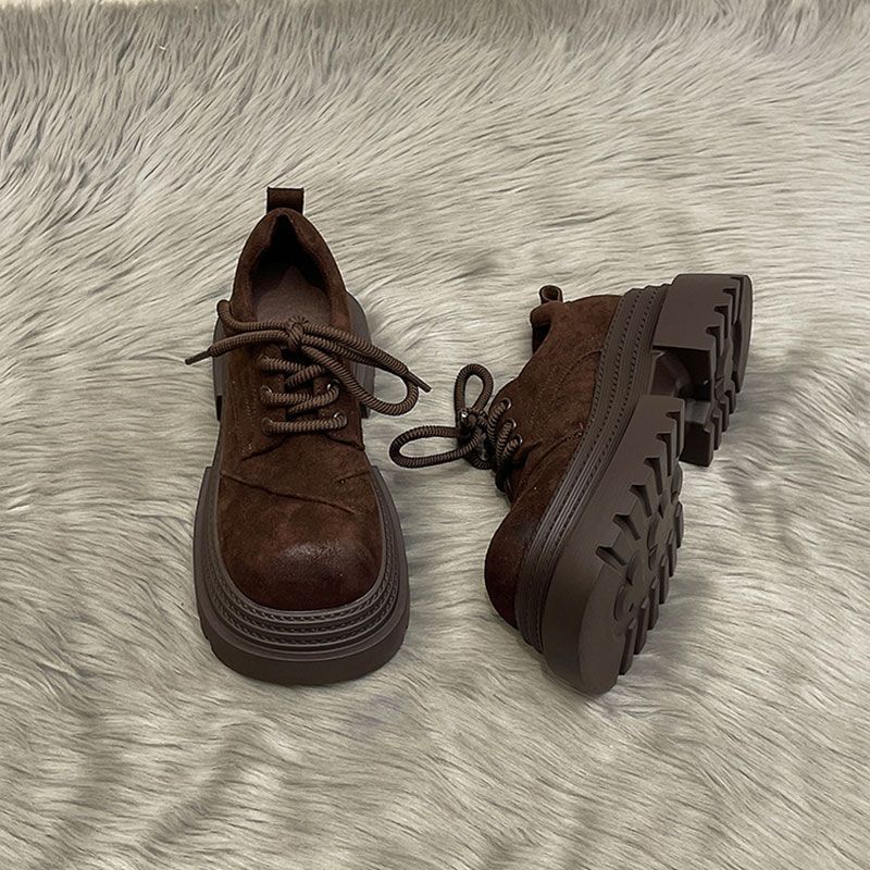 European matte leather big head lace-up single shoes women's spring 2025 new thick-soled versatile muffin Mary Jane