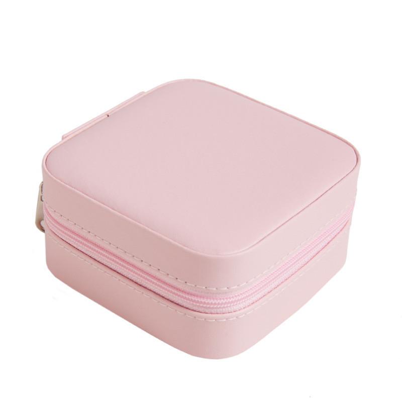 Caja de Joyería Clásica de Cuero Con Espejo Para Guardar Pendientes y Anillos