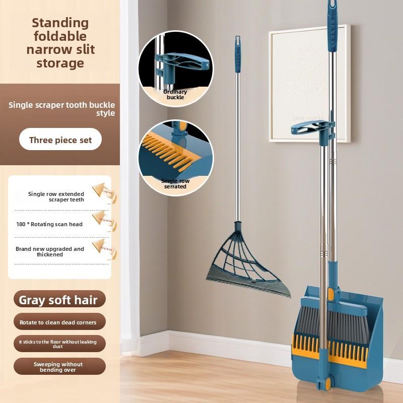 Plastic Cleaning Broom And Dustpan Set With Durable Nonstick Head For Household And Commercial