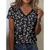 Fashion Women's V-Neck Short Sleeve 3D Flower Color Printing V-Neck Flower Short Sleeve
