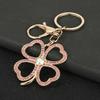 Keychain Pendant Rhinestones Four Leaf Clover Design Zinc Alloy Key Chain with Lobster Clasp Easy to Hang Key Holder Backpack Car Accessory