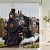 Retro and Old Age of Steam Train Shower Curtain 3d Printed Polyester Fabric Waterproof Bathroom Curtain Decoration With Hooks