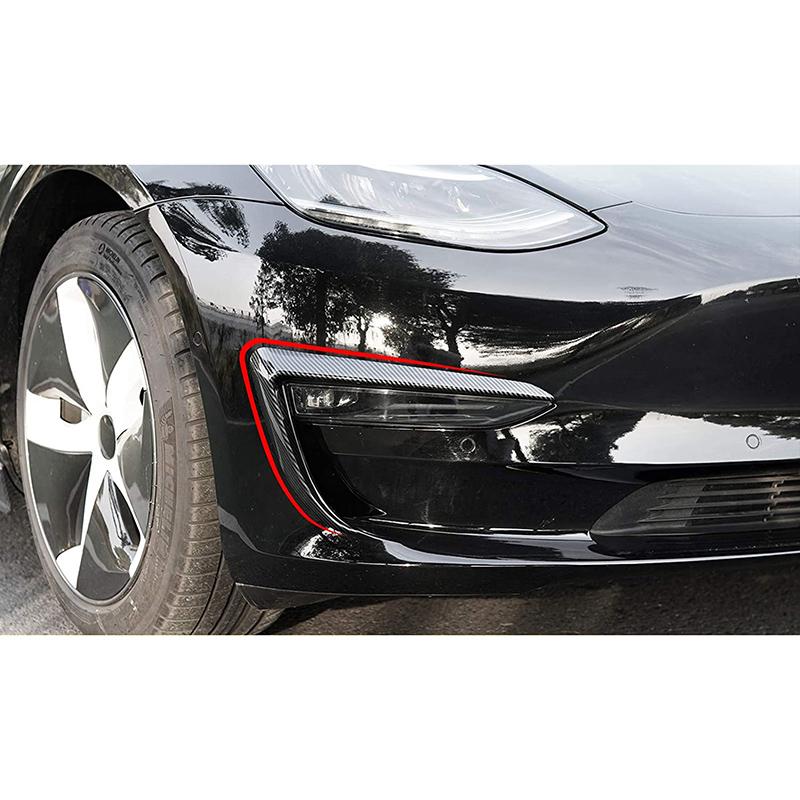 1 Pair ABS Black Carbon Fiber Car Front Light Eyebrow Wind Knife Fog Lamp Frame Trim for Tesla Model 3 2017 2018 2019 2020
